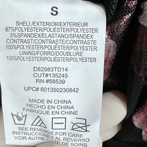 Black Foiled Pink Floral Ruched Mini Dress Bodycon Coquette Whimsigoth Womens S - Picture 14 of 16